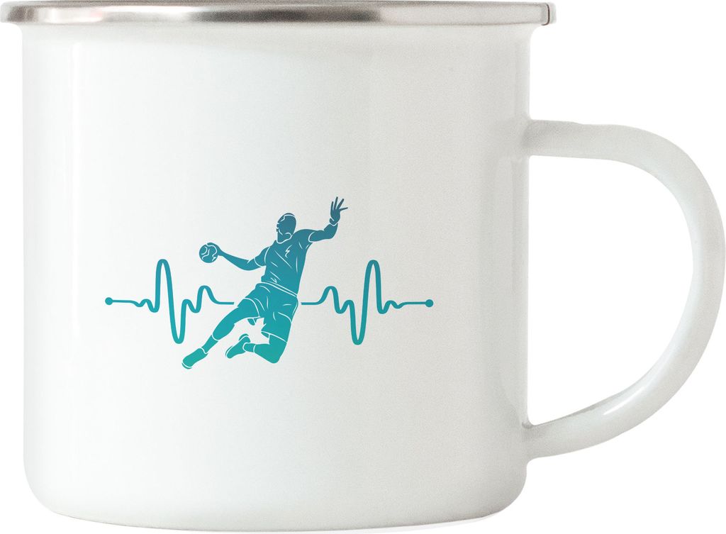 Handball Herzfrequenz Design Emaille Tasse Handballer Handballspieler Handballverein Team