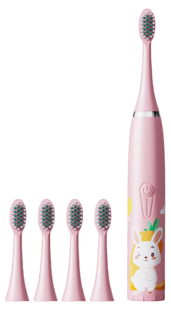 Elektrische Zahnbürste für Kinder, IP7, wasserdicht, batteriebetrieben, süßes Häschen, Rosa