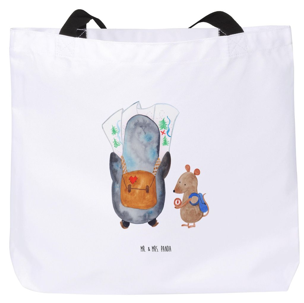 Mr. & Mrs. Panda Tote Bag Pinguin & Maus Wanderer - Weiß - Geschenk, City-Shopper, Tasche, Laptoptasche, Einkaufstasche, Abenteuer, Wandern, Stoff...