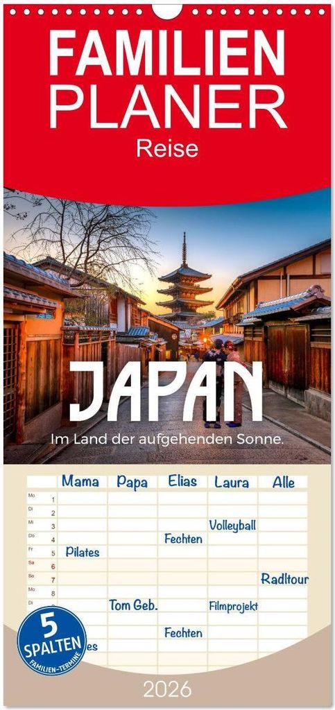 Familienplaner 2026 - Japan - Im Land der aufgehenden Sonne. mit 5 Spalten (Wandkalender, 21 x 45 cm) CALVENDO