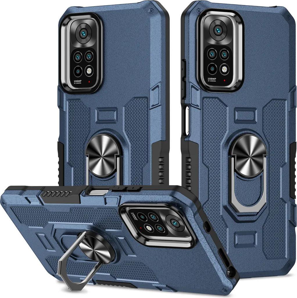 Custodia Redmi Note 11 4G, resistente custodia a doppio strato con supporto ad anello e supporto per Xiaomi Redmi Note 11 4G / Note 11S blu