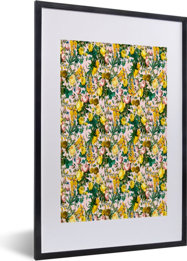 MuchoWow MuchoWow Gerahmtes Poster Blumen - Rosen - Gelb 40x60 cm - Poster mit zchwarzem Bilderrahmen - Poster in Rahmen