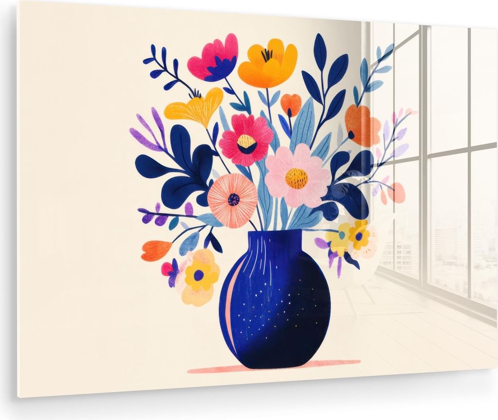 MuchoWow Glasbilder - Bilder auf Wandbild - Foto auf Glas Vase - Blumen - Blumenstrauß 60x40 cm Wanddekoration aus Glas - Acrylglasbild - Acrylbil...