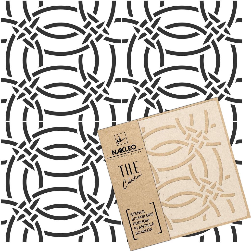 Tile Fliesen Schablone zum Malen 45x45 cm, Lamego Geometrischer Retro Kreis, Kunststoff Wiederverwendbare Bodenschablone DIY