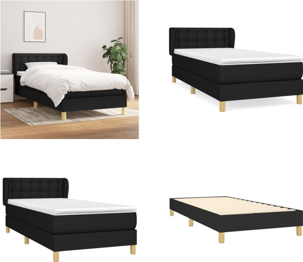 vidaXL Boxspringbett mit Matratze Schwarz 90x190 cm Stoff - Boxspringbett - Boxspringbetten - Bett - Schlafzimmermöbel