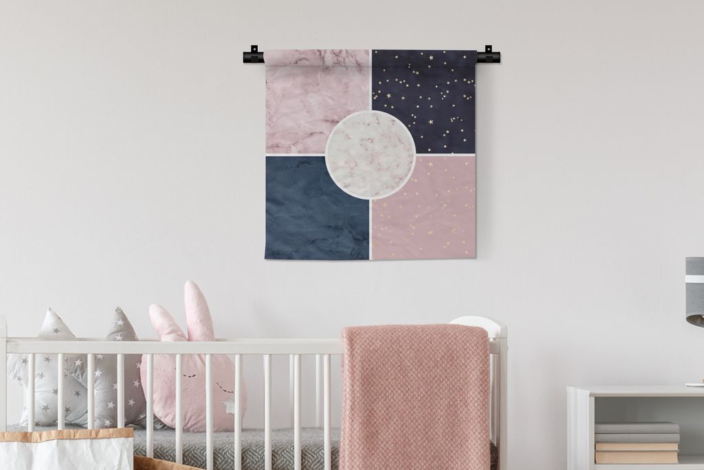 MuchoWow Wandteppich Wandbehang Marmor - Rosa - Blau 60x60 cm Tapisserie Dekoration Wandtuch - Dekorationen - Wand Decke
