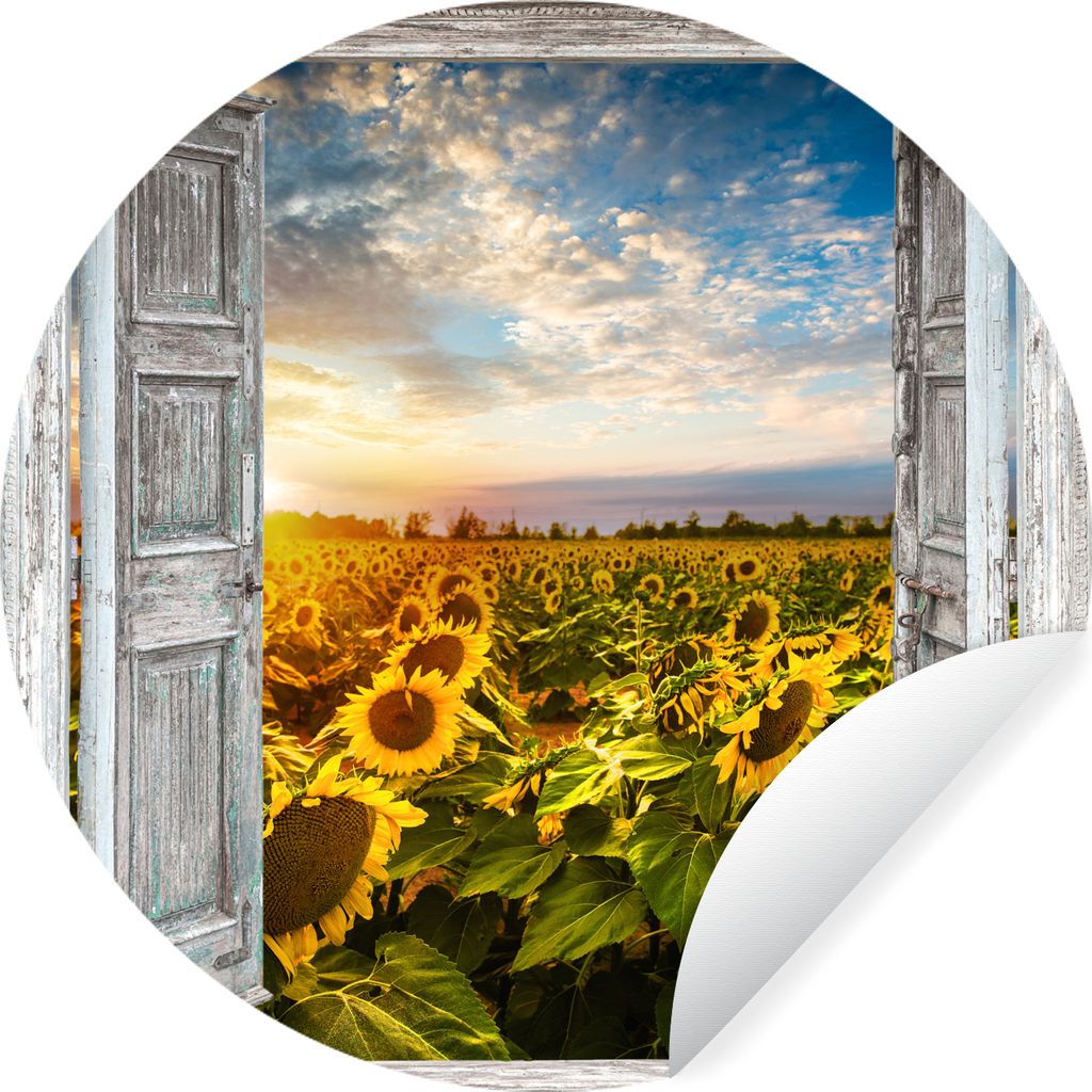 MuchoWow Runde Wandtattoo - Wandsticker Tapete Aufkleber Transparent - Sonnenblume - Blumen - Sonne Ø 30 cm Selbstklebend und Repositionierbar -...