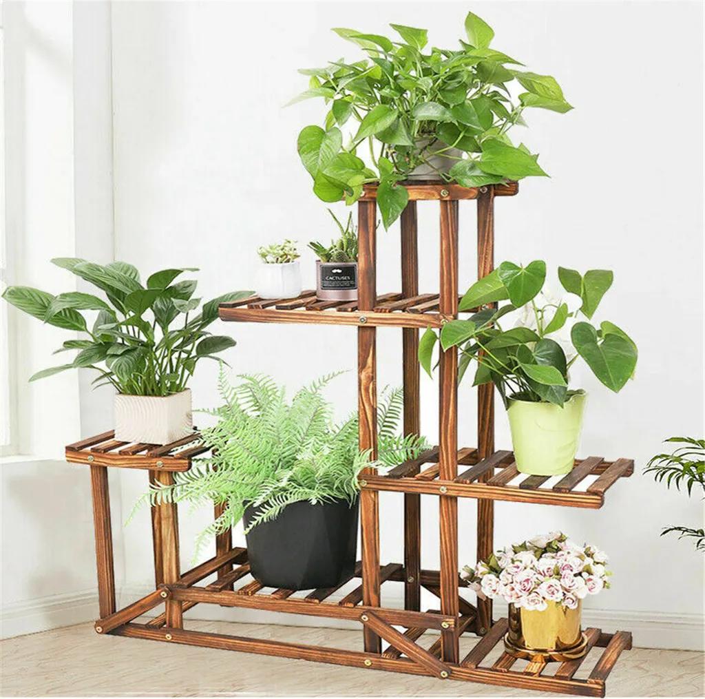 Étagère pour Plantes 5 Étages en Bois de Pin pour Balcon et Salon