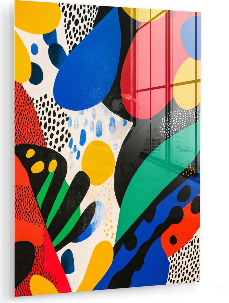 MuchoWow Glasbilder - Bilder auf Wandbild - Foto auf Glas Abstrakt - Pflanzen - Formen - Farbenfroh 60x80 cm Wanddekoration aus Glas - Acrylglasbil...