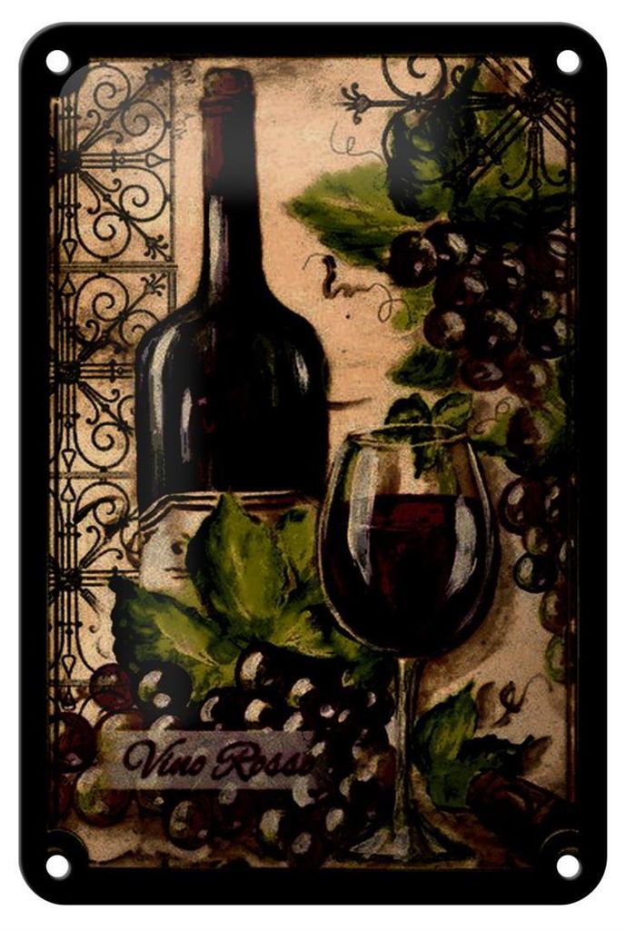 Blechschild Kunst 12x18cm Stillleben Vino Rosso Rotwein