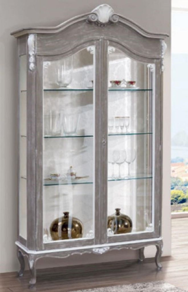 Casa Padrino Luxus Barock Vitrine Grau / Weiß - Prunkvoller Barock Vitrinenschrank mit 2 Glastüren - Barock Möbel - Luxus Qualität - Italy