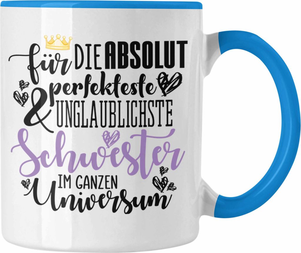 Trendation - Beste Schwester Geschenk Tasse Kaffeetasse Geburtstag Weihnachten Geschenkideen Schwestern Bruder Lustig Best Sister (Blau)