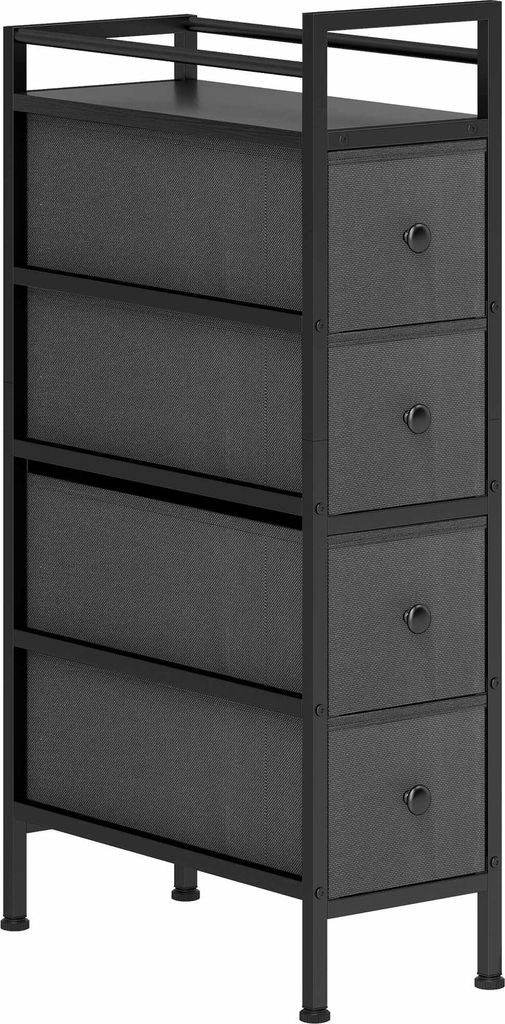 Schmale Stoffkommode mit 4 Schubladen, Schwarz, 20 x 43 x 81,5 cm