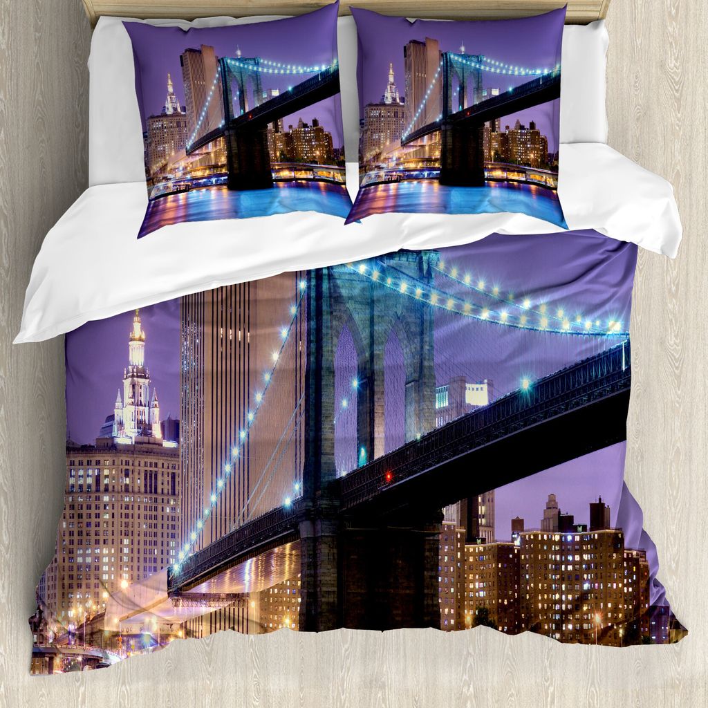 ABAKUHAUS NYC Szene Bettbezug Set für Einzelbetten, Brücke in Richtung Manhattan, Milbensicher Allergiker geeignet mit Kissenbezug, 155 cm x 220 ...