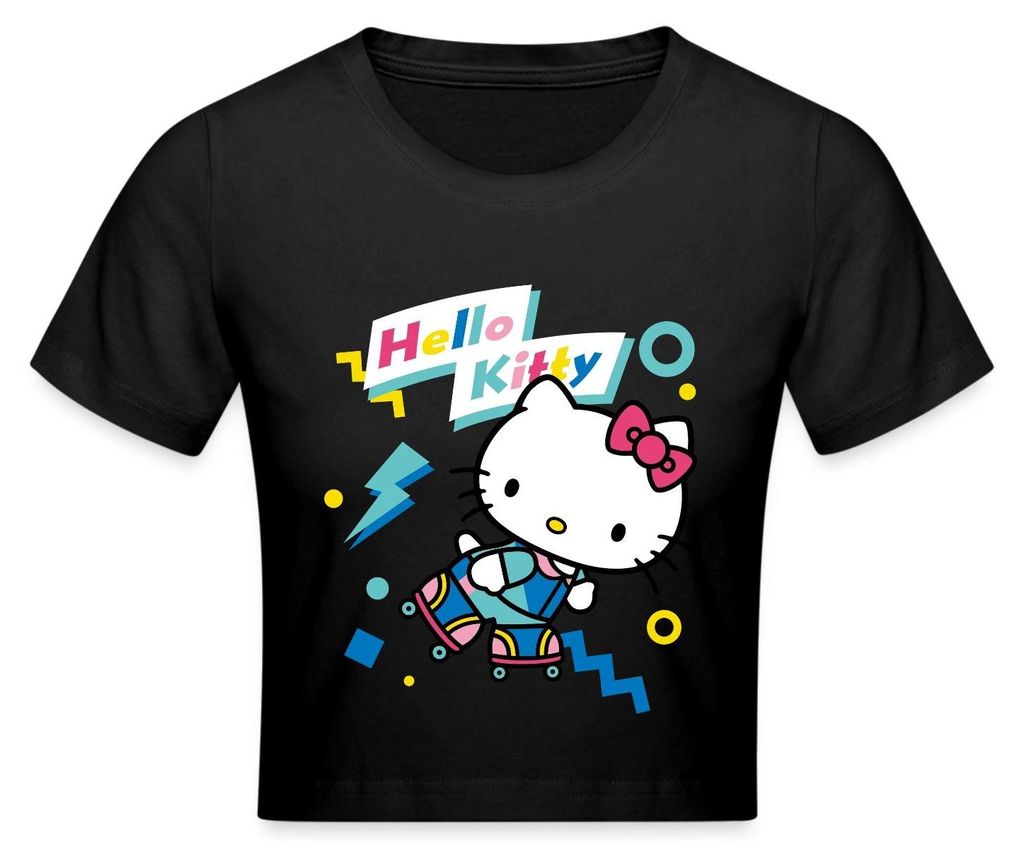 Spreadshirt Hello Kitty 90er Stil Mit Rollschuhen Crop Top, L, Schwarz