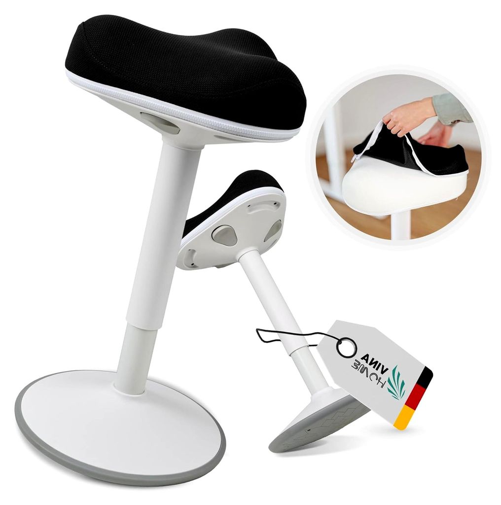 SH-01 Zip Ergonomischer Bürohocker mit abnehmbarem Bezug | Aktives Sitzen & Stabiler Schwingeffekt | Höhenverstellbar 58–83 cm (Schwarz)