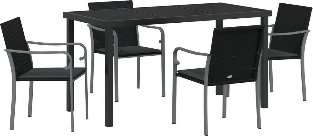 Möbel 5-teiliges Gartenset mit Kissen in Schwarz aus Poly Rattan - Gartenstühle 3379053