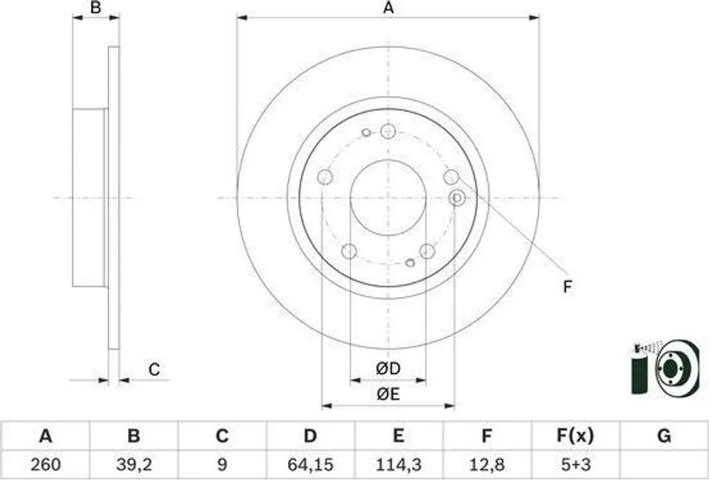 2 Disques de Frein BOSCH 0 986 479 G17 pour Honda Civic X 260mm Arrière