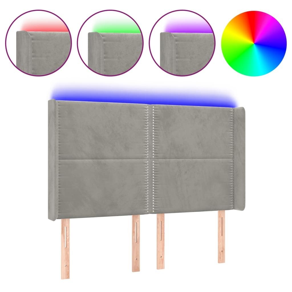 vidaXL LED Kopfteil Hellgrau 147x16x118/128 cm Samt