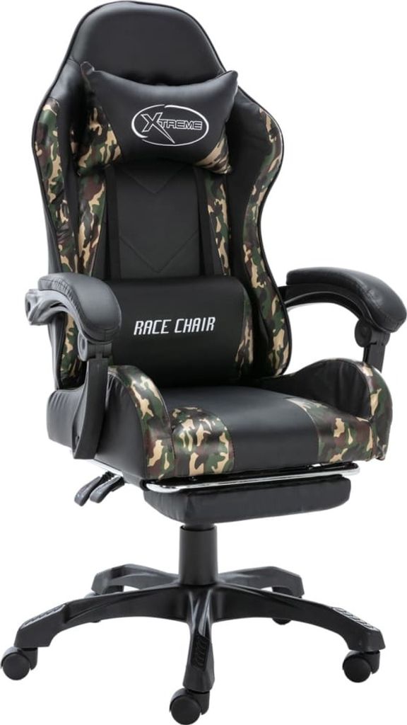 Gaming-Stuhl mit Fußstütze Schwarz und Tarnmuster Kunstleder