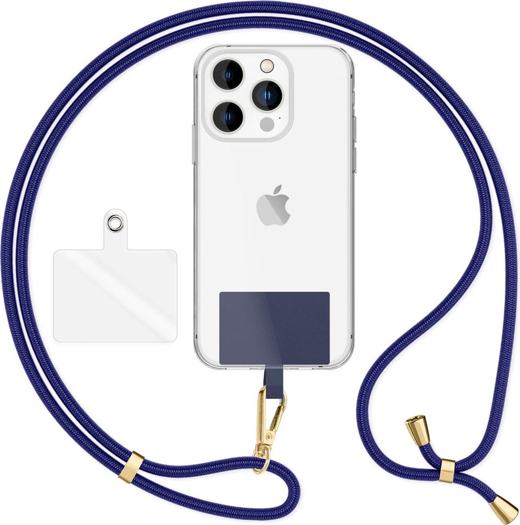 HoldMe Air Edition - Universal Lanyard mit 2 Pads & Karabinerhaken (gold) - 160cm Handyband zum Umhängen - Dunkelblau