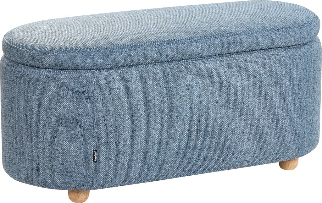 BELIANI Flurbank mit Stauraum Blau Stoff Gepolstert Oval Modernes Design Pouf Truhe Sitzbank für Wohnzimmer Schlafzimmer Garderobe Innenbereich