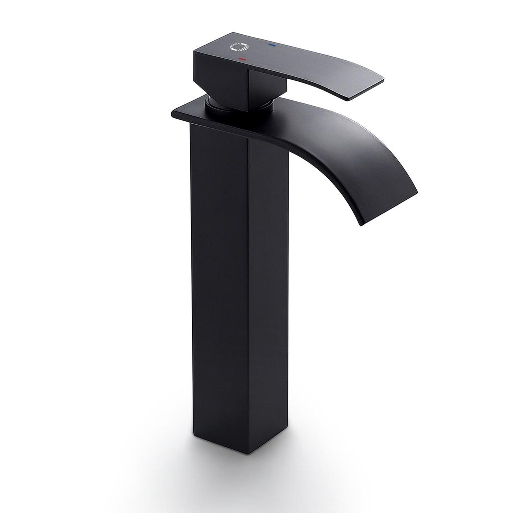 Cecipa Wasserfall Wasserhahn Bad Schwarz Matt Waschtischarmatur, Wasserfall Design Einhebelmischer Waschbeckenarmatur Rostfreier Stahl Wasserhahn hoch
