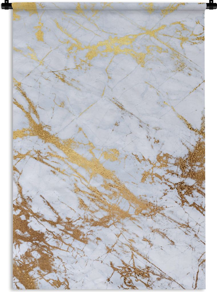 MuchoWow Wandteppich Wandbehang Marmor - Gold - Weiß - Luxe - Marmoroptik - Glitzer 120x180 cm Tapisserie Dekoration Wandtuch - Schlafzimmer - D...