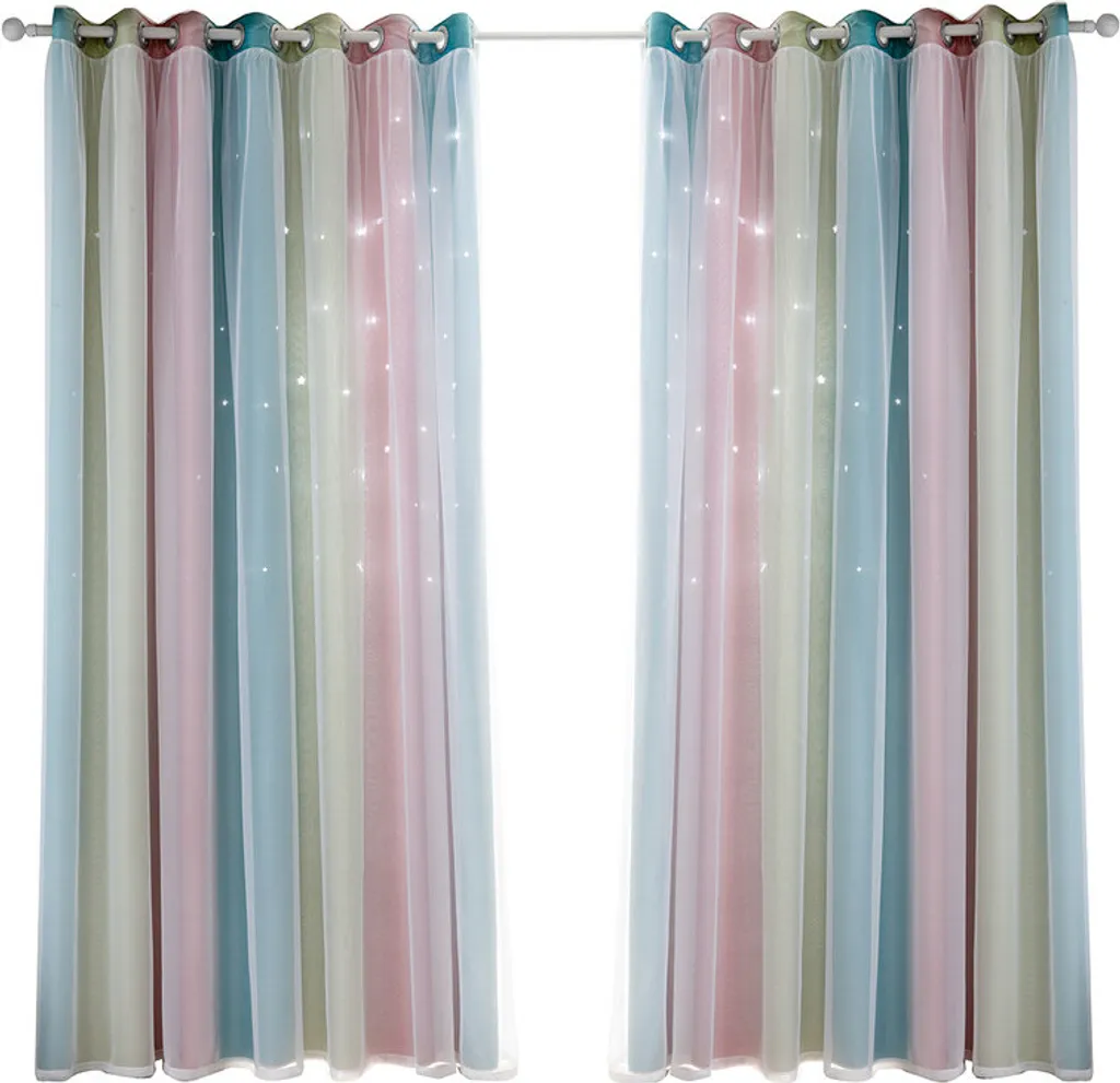 Rideau dégradé rose double couche design étoiles creuses 134x240