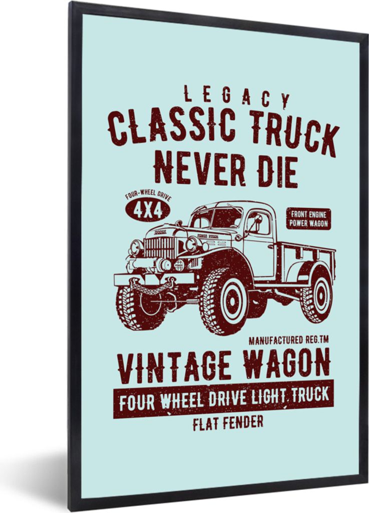 MuchoWow MuchoWow Gerahmtes Poster Mancave - Auto - Retro - Blau 40x60 cm - Poster mit zchwarzem Bilderrahmen - Papierdruck - Wandbilder