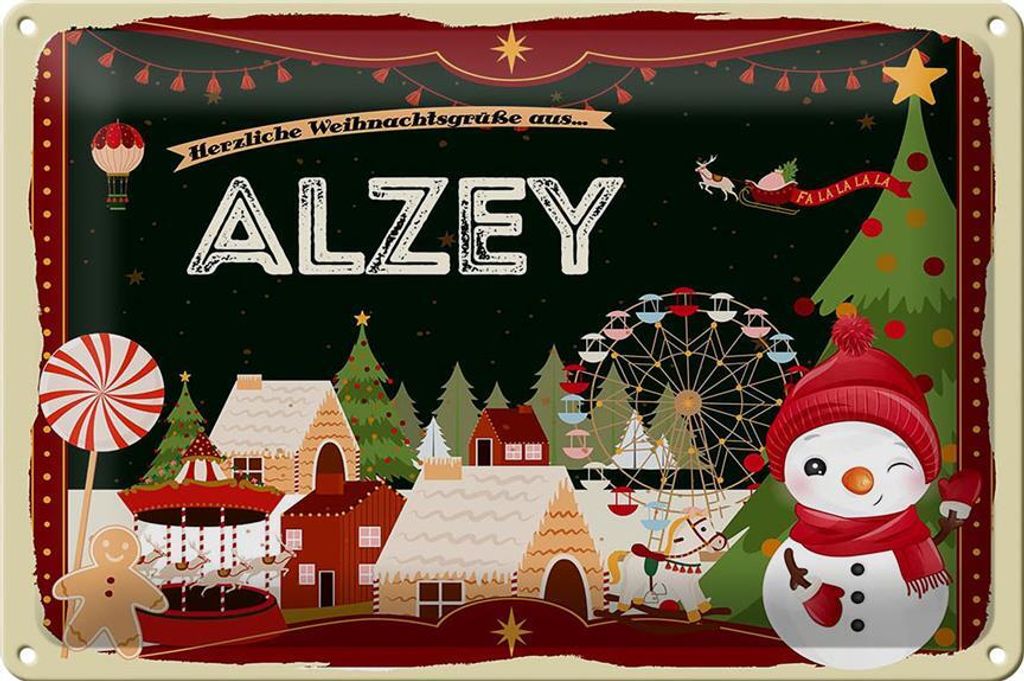 Blechschild Weihnachten Grüße aus ALZEY 30x20cm