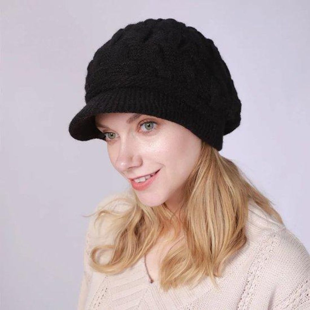 Wintermützen mit breiter Kante für Damen, Baseballmützen für Damen, Damenbärte, Mützen ohne Kante, warme gehäkelte Mützen, Wintermützen mi...