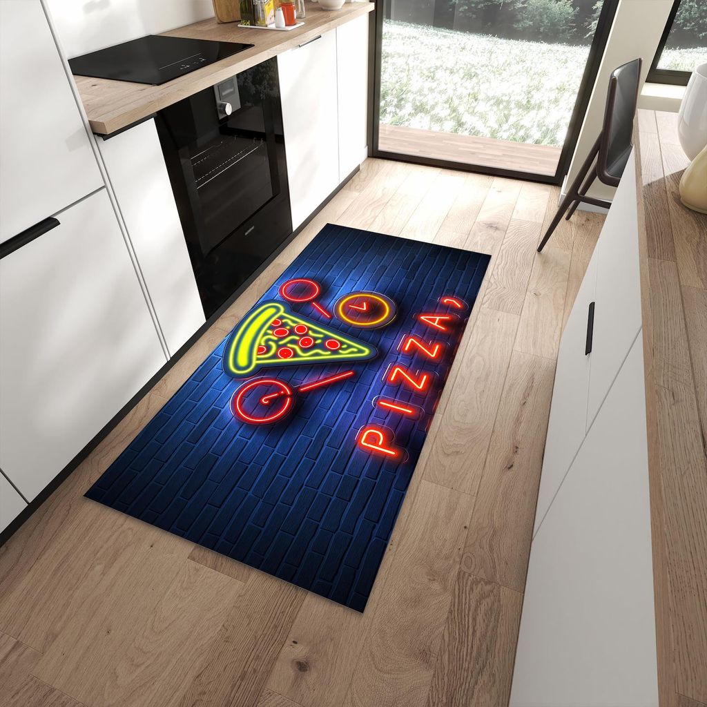Küchenteppich 90x180cm rutschfest & abwischbar PVC Läufer - Pizzalieferservice