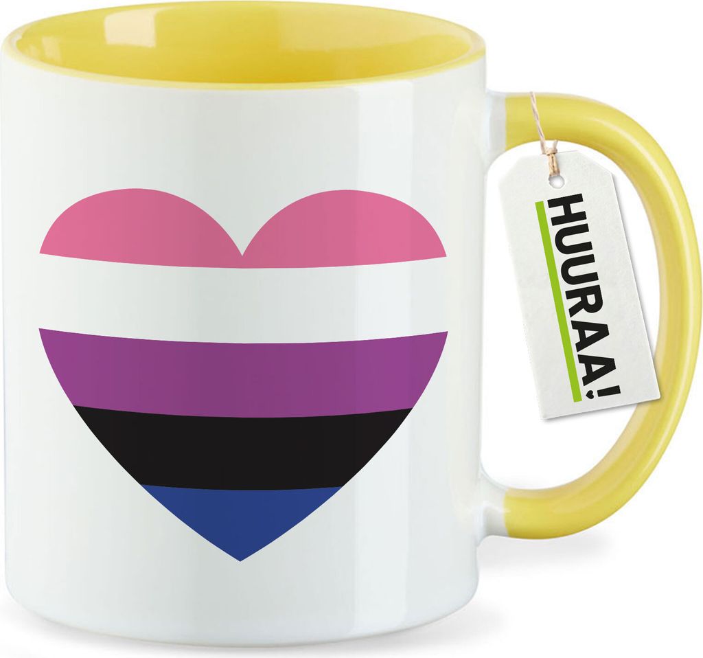 Huuraa Kaffeetasse Genderfluid Pride Flagge LGBTQ Herz 330ml Gelb Keramik Kaffeebecher Geschenkidee