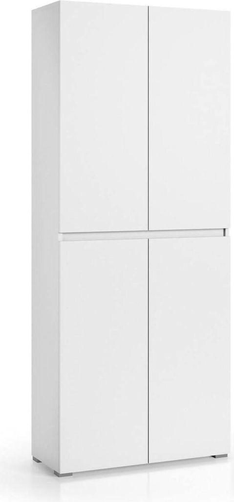 Großer Mehrzweck-Kleiderschrank Dbalestr, Schuhregal mit verstellbaren Regalen, Schuhschrank mit 4 Türen, 100 % Italy, 80 x 37 x 195 cm, Weiß