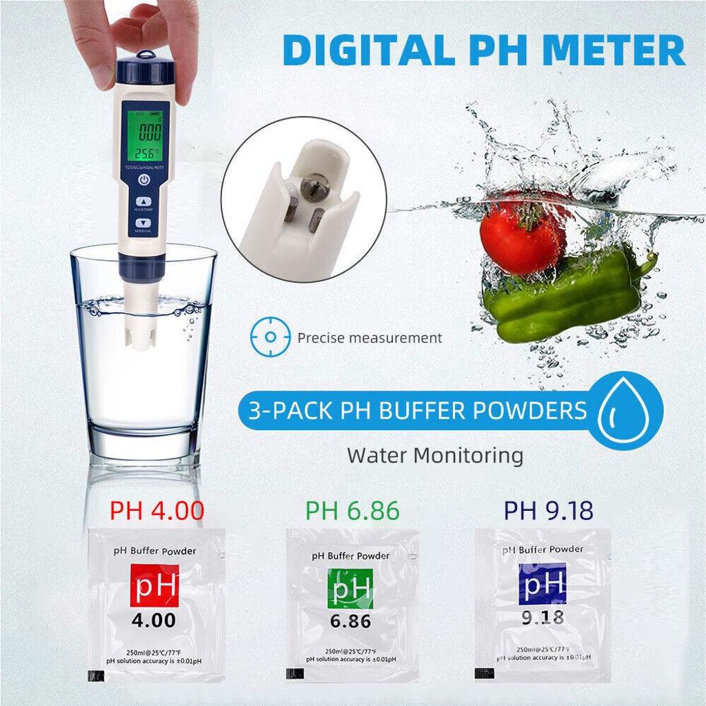 Digitaler PH-Wert + TDS-EC Wassermessgerät Tester Messgerät Aquarium Pool Tester PH014; Digitaler Wassertester PH-Wert Tester Chlormessgerät Mes...