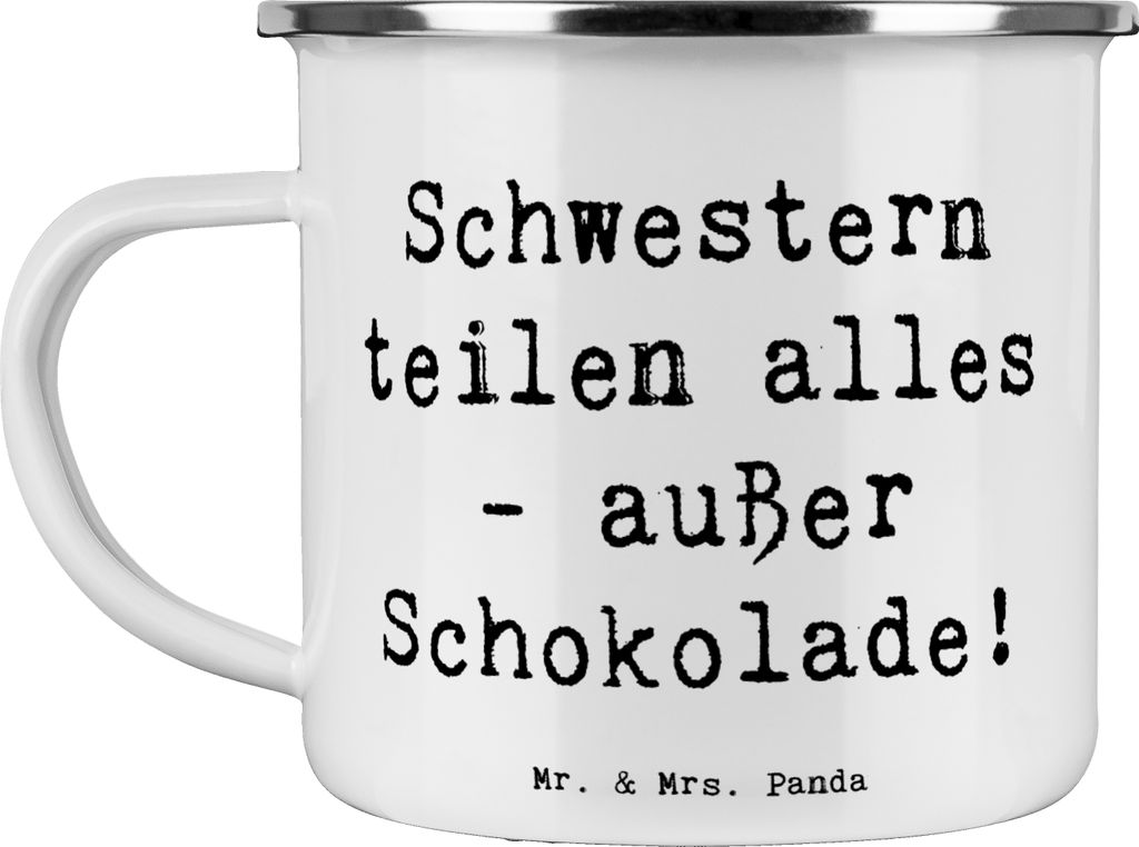 Mr. & Mrs. Panda Emaille Tasse Spruch Schwestern Liebe - Weiß - Geschenk, Dankeschön, Humor, Haferl, Weihnachten, Geschwisterliebe, Pott, Becher,...