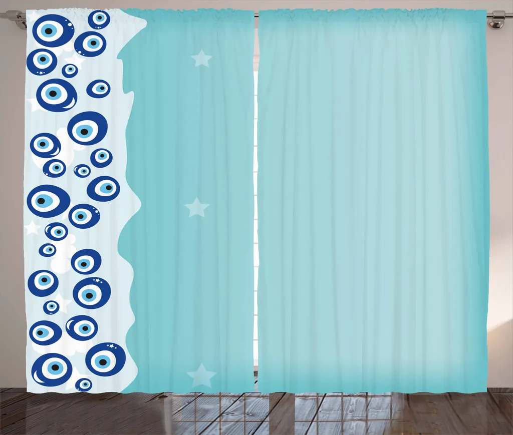 Rideaux salon universels motifs amulette bleu clair en 280 x 225 cm