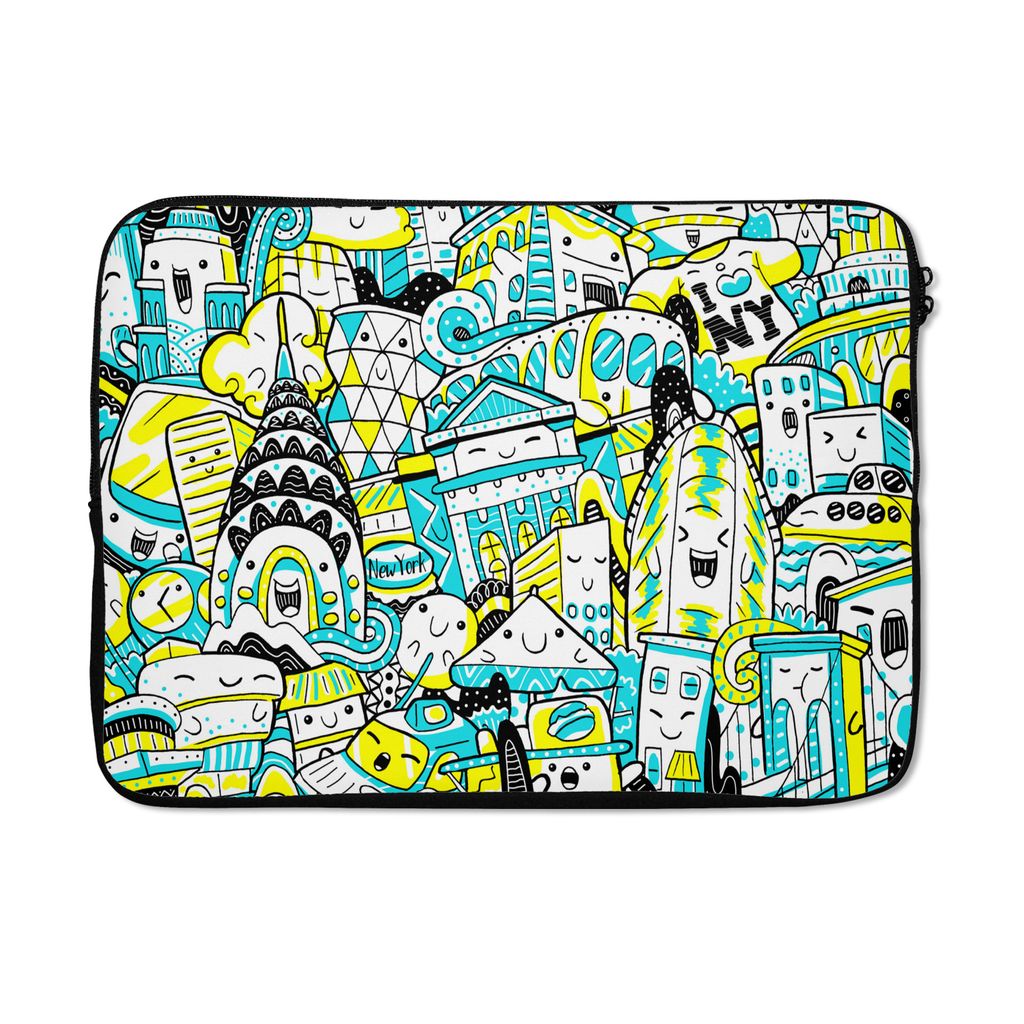 MuchoWow Laptop Hülle 13 Zoll New York - Blau - Gelb Laptoptasche - Laptophülle - Sleeve - Rundumschutz