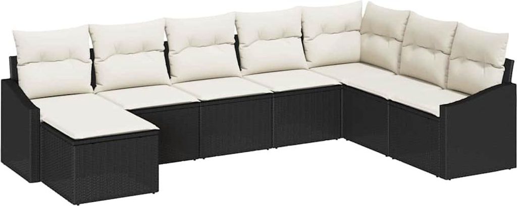 Sofa Set mit Kissen 8 pcs Schwarz Poly-Rattan