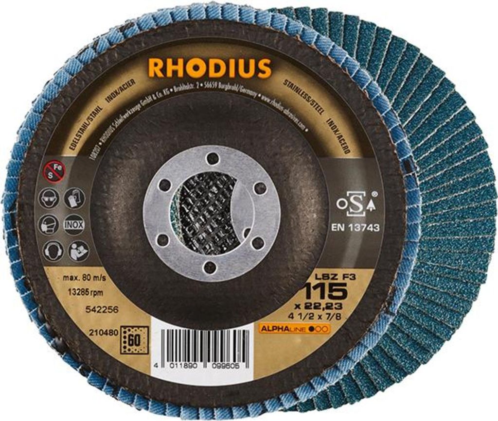 Rhodius 210480 LSZ F3 Flap disc Diameter 115 mm Bore diameter 22.23 mm Stainless steel 1 pc(s)