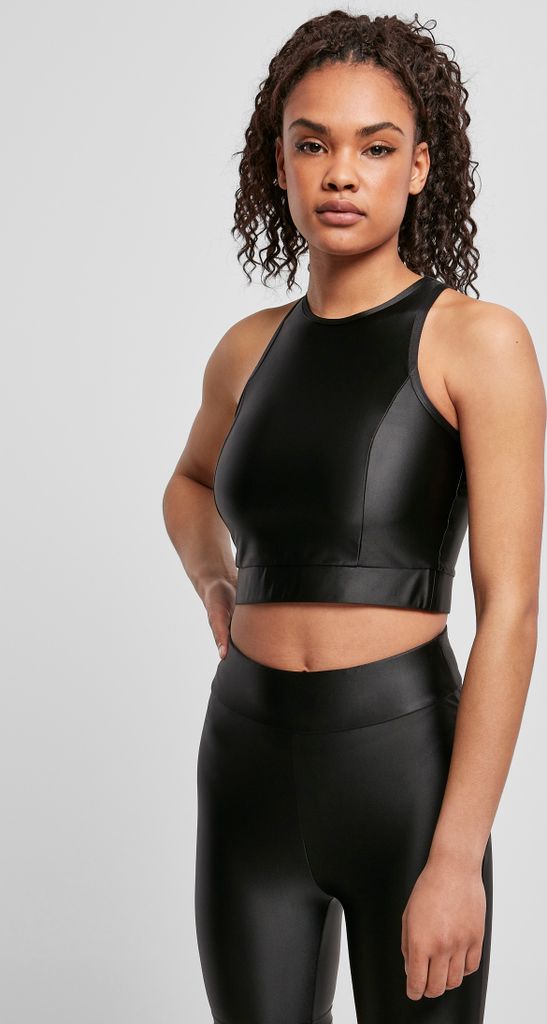 Urban Classics Ladies - Cropped Shiny Rib Tank Top noir | Débardeurs | Shirts | FEMME | URBAN