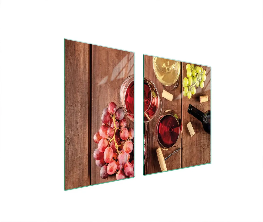 Piastre Copri Fornelli 2 Pezzi 100x52 Vetro Temperato Legno e Vino