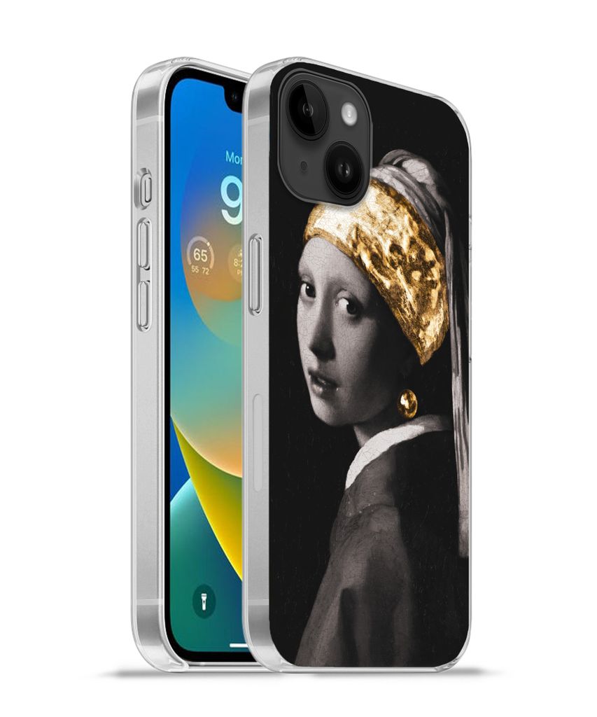 MuchoWow Handyhülle Schutzhülle Hülle für Apple iPhone 14 Plus - Soft case Malerei - Gold - Schwarz - Weiß Silikon Softcase Handy Hülle - A...