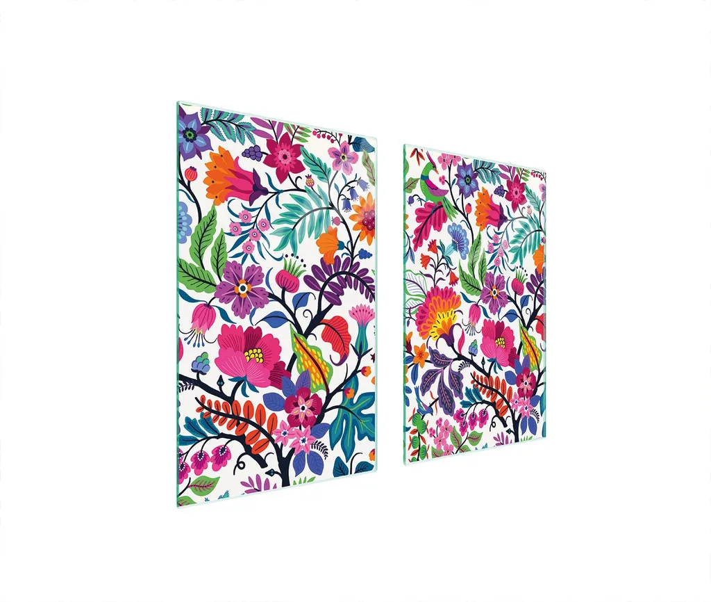 Copri Piano Cottura 75x52 in Vetro Temperato - Fiori Colorati 2 Pezzi
