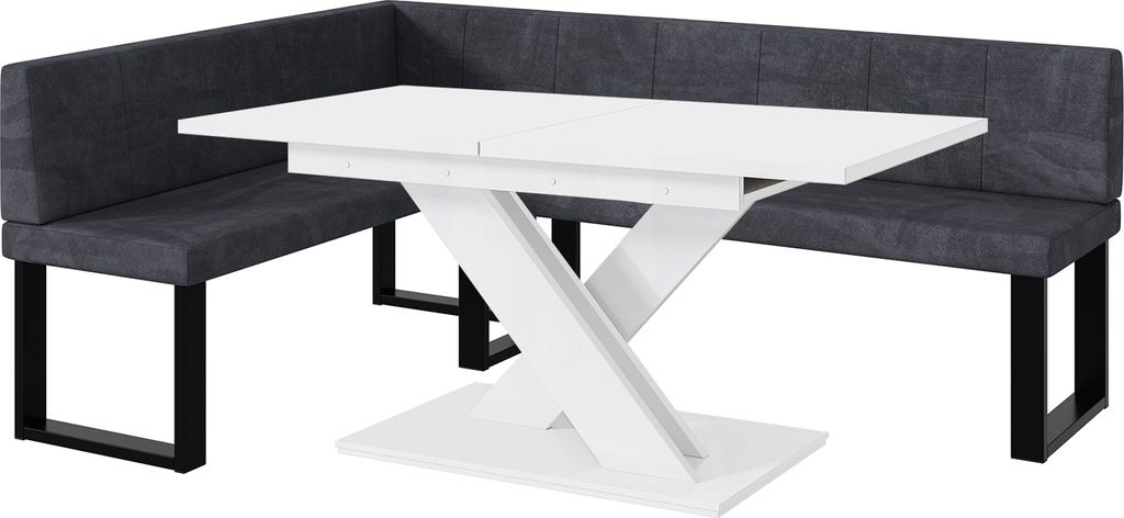 MEBLINI Eckbank für Esszimmer mit ausziehbarem Tisch - Küchenbank - Essecke - Sitzecke Küche - PETER - U-Beine 142x196x87cm Links - Dunkelgrau S...