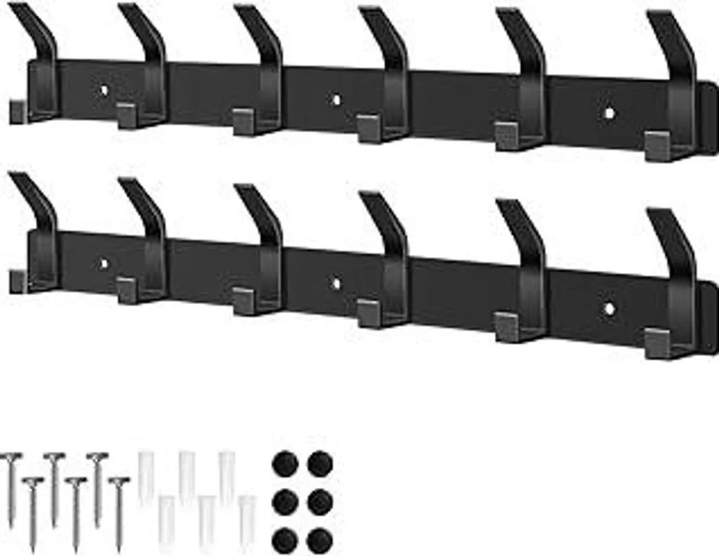 2 Appendiabiti da Parete Neri 6 Ganci: Attaccapanni Robusto Acciaio