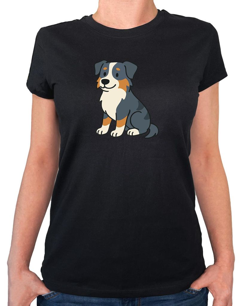 Huuraa Damen T-Shirt Australian Shepherd Aussie Comic XXL Black Bio Baumwolle Fairtrade Damenshirt Geschenkidee
