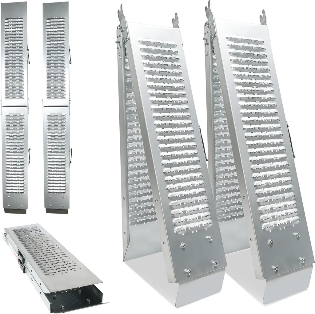 Coppia Di Rampe Da Carico Curve Pieghevoli In Alluminio – Lunghezza 225 Cm, Larghezza 28 Cm, Portata Max 400 Kg