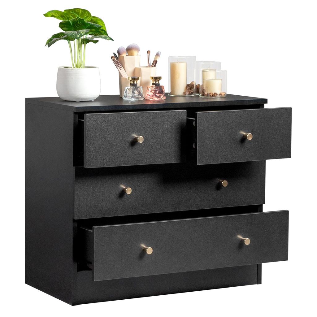 FCH Kommode mit 4 Schubladen und Griff, Schubladenschrank für Wohnzimmer, 66 x 33 x 56 cm, Schwarz